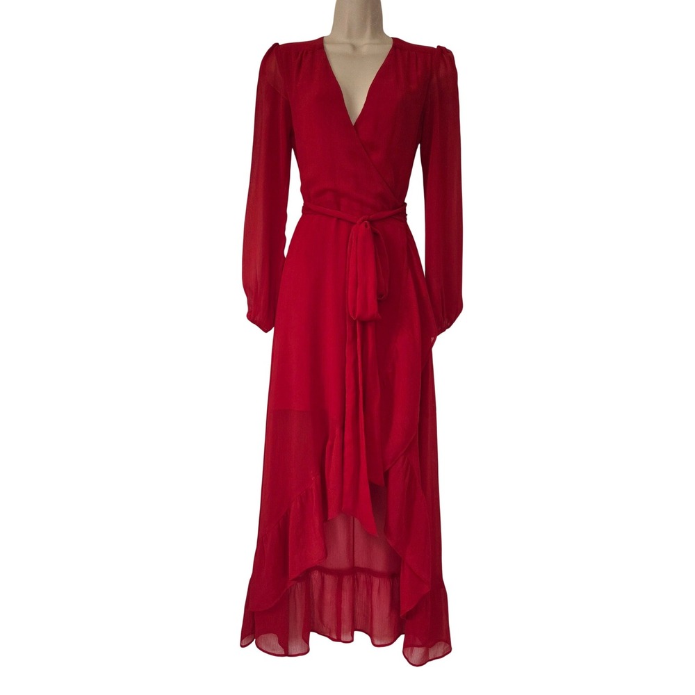 WAYF High-Low Wrap Dress Womens‎ XS Red NWT